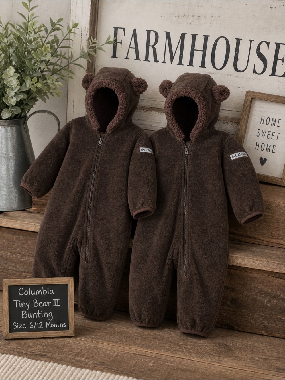 Columbia Brown Fleece Baby Bunting with Bear Hood